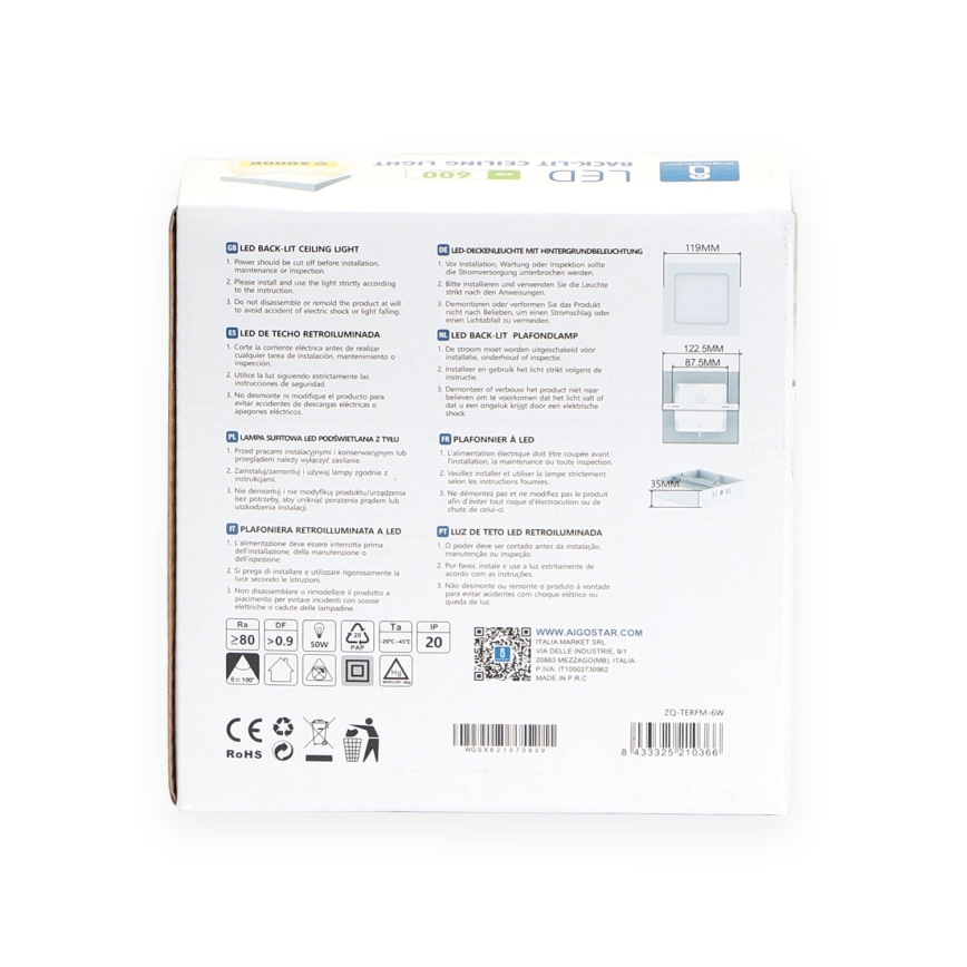 Aigostar - LED Plafoniera LED/6W/230V 12,2x12,2 cm 3000K bianco