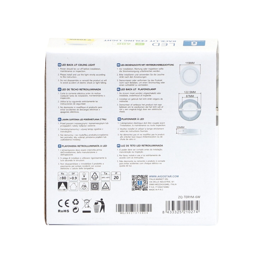 Aigostar - LED Plafoniera LED/6W/230V diametro 12,3 cm 3000K bianco