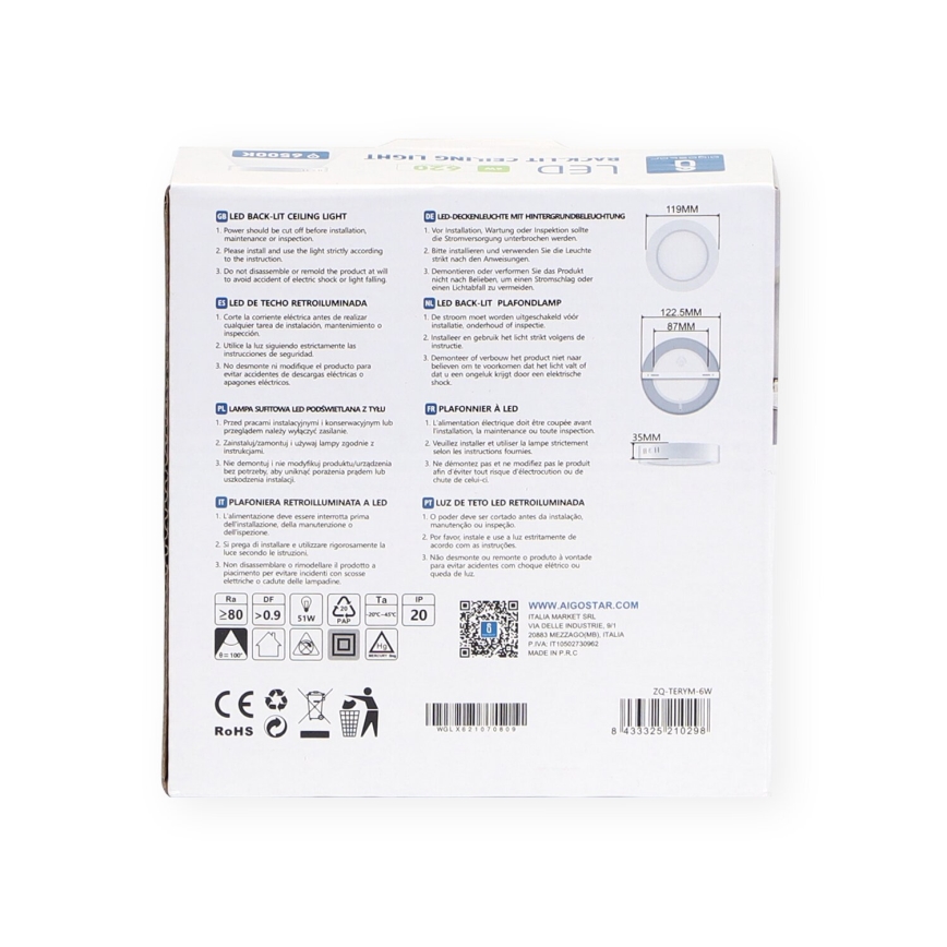 Aigostar - LED Plafoniera LED/6W/230V diametro 12,3 cm 3000K bianco