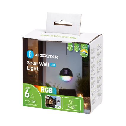Aigostar - LED RGB Applique solare LED/1W/1,2V nero IP44