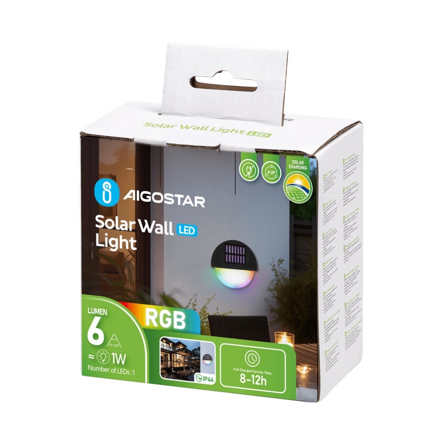 Aigostar - LED RGB Applique solare LED/1W/1,2V nero IP44