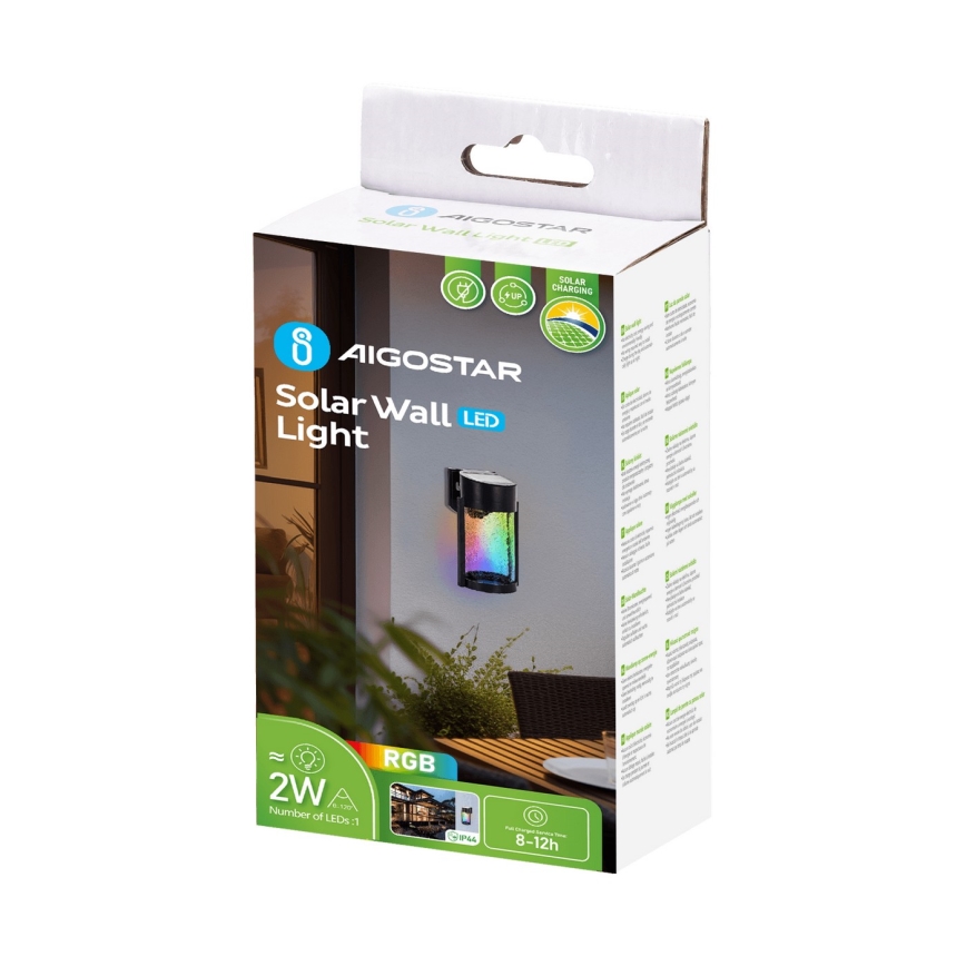Aigostar - LED RGB Applique solare LED/2W/1,2V nero IP44