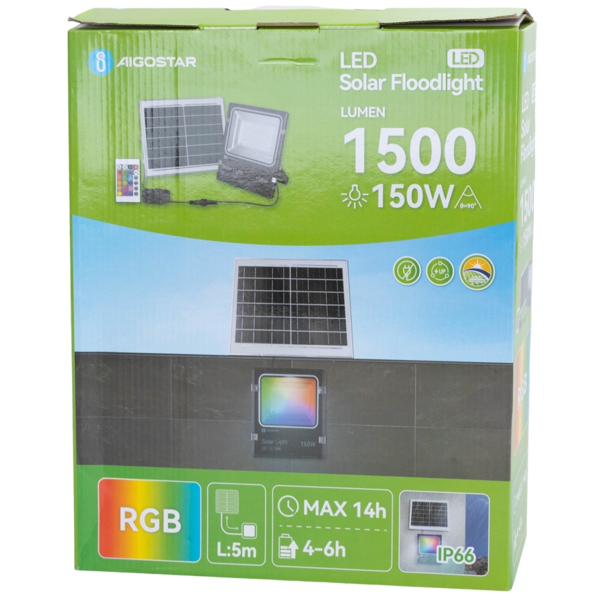 Aigostar - LED RGB Faro solare dimmerabile LED/150W/3,2V IP66 12000 mAh + telecomando
