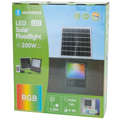 Aigostar - LED RGB Faro solare dimmerabile LED/200W/3,2V IP66 16000 mAh + telecomando