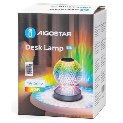 Aigostar - LED RGB Lampada da tavolo ricaricabile dimmerabile LED/1W/5V 1800mAh 13,5 cm + telecomando