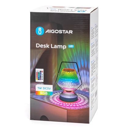 Aigostar - LED RGB Lampada da tavolo ricaricabile dimmerabile LED/1W/5V 1800mAh 20 cm + telecomando