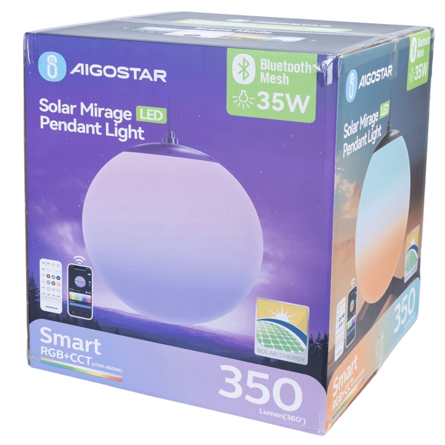 Aigostar - LED RGB Lampadario solare dimmerabile MESH LED/35W/3,7V 8000 mAh 2700K-6500K IP65 diametro 50 cm