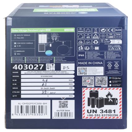 Aigostar - LED RGB Lampadario solare dimmerabile MESH LED/35W/3,7V 8000 mAh 2700K-6500K IP65 diametro 50 cm