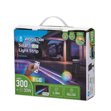 Aigostar - LED RGB Striscia solare dimmerabile LED/1,6W/3,2V 5 m IP65 1800 mAh + telecomando