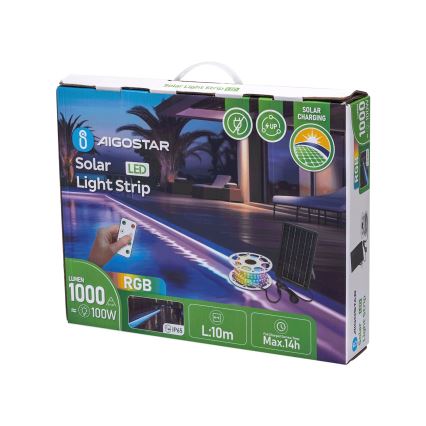 Aigostar - LED RGB Striscia solare dimmerabile LED/10W/3,2V 10 m IP65 8000 mAh + telecomando