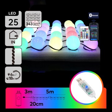 Aigostar - LED RGBIC Catena luminosa decorativa 25xLED/5W/USB 5 m multicolore