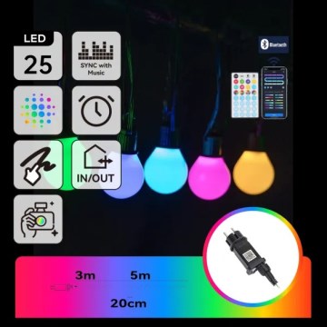 Aigostar - LED RGBICW Catena luminosa intelligente da esterno MESH 25x LED 5 m IP44 + telecomando