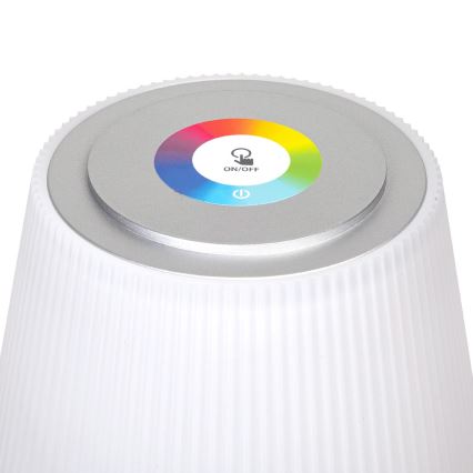 Aigostar - LED RGBW Lampada da tavolo ricaricabile dimmerabile per esterni LED/4W/5V 3600mAh bianco/cromo opaco IP54