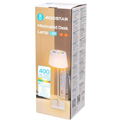 Aigostar - LED RGBW Lampada da tavolo ricaricabile dimmerabile per esterni LED/4W/5V 3600mAh bianco/cromo opaco IP54