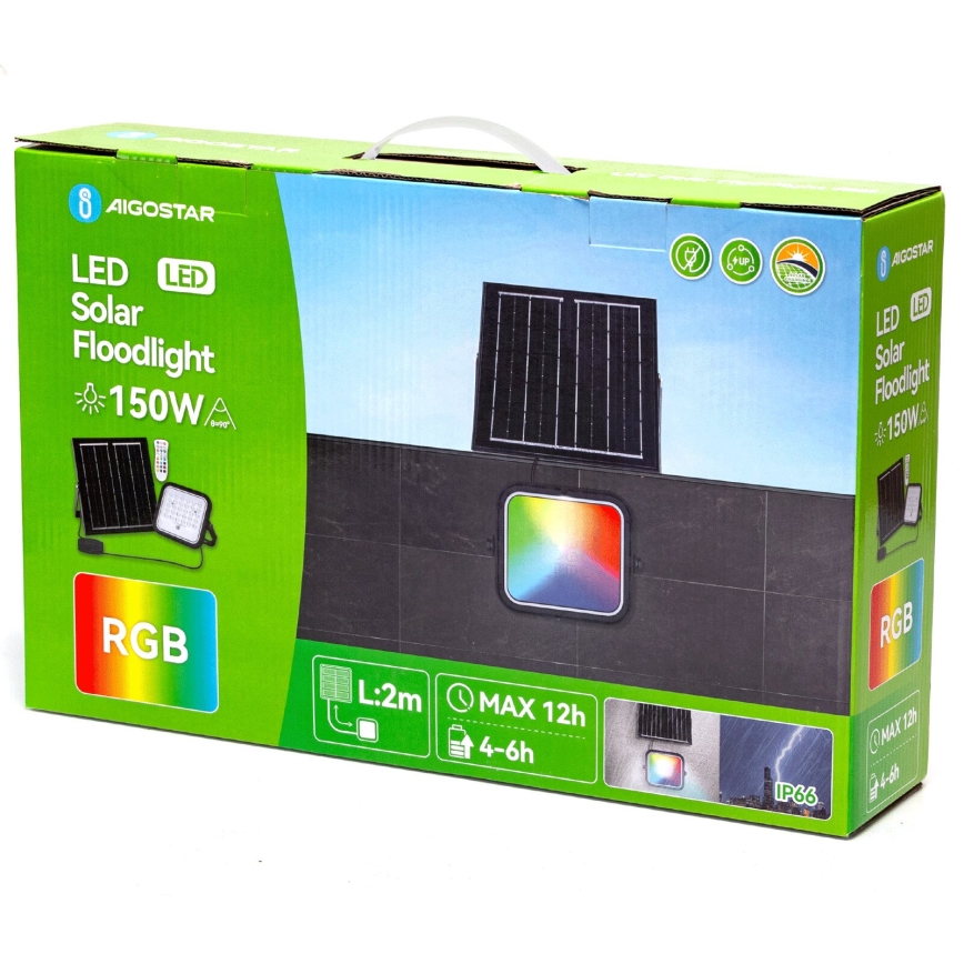 Aigostar - LED RGBW Faro solare dimmerabile LED/150W/3,4V IP66 + telecomando