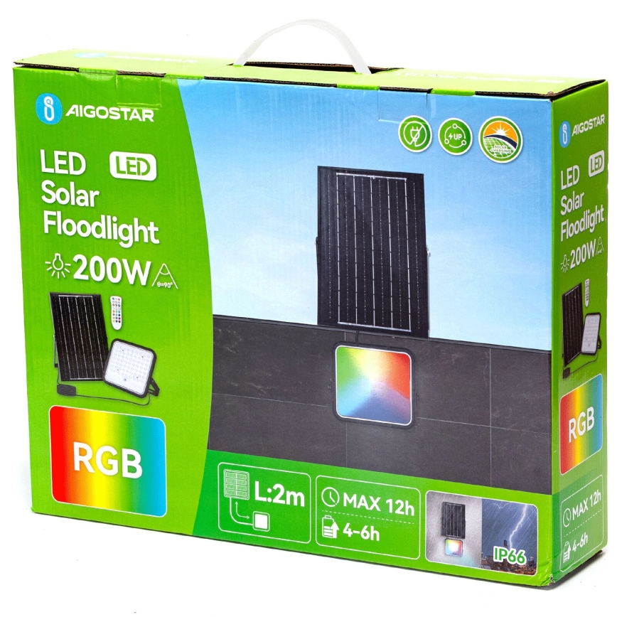 Aigostar - LED RGBW Faro solare dimmerabile LED/200W/3,4V IP66 + telecomando