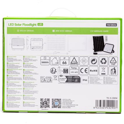 Aigostar - LED RGBW Faro solare dimmerabile LED/200W/3,4V IP66 + telecomando