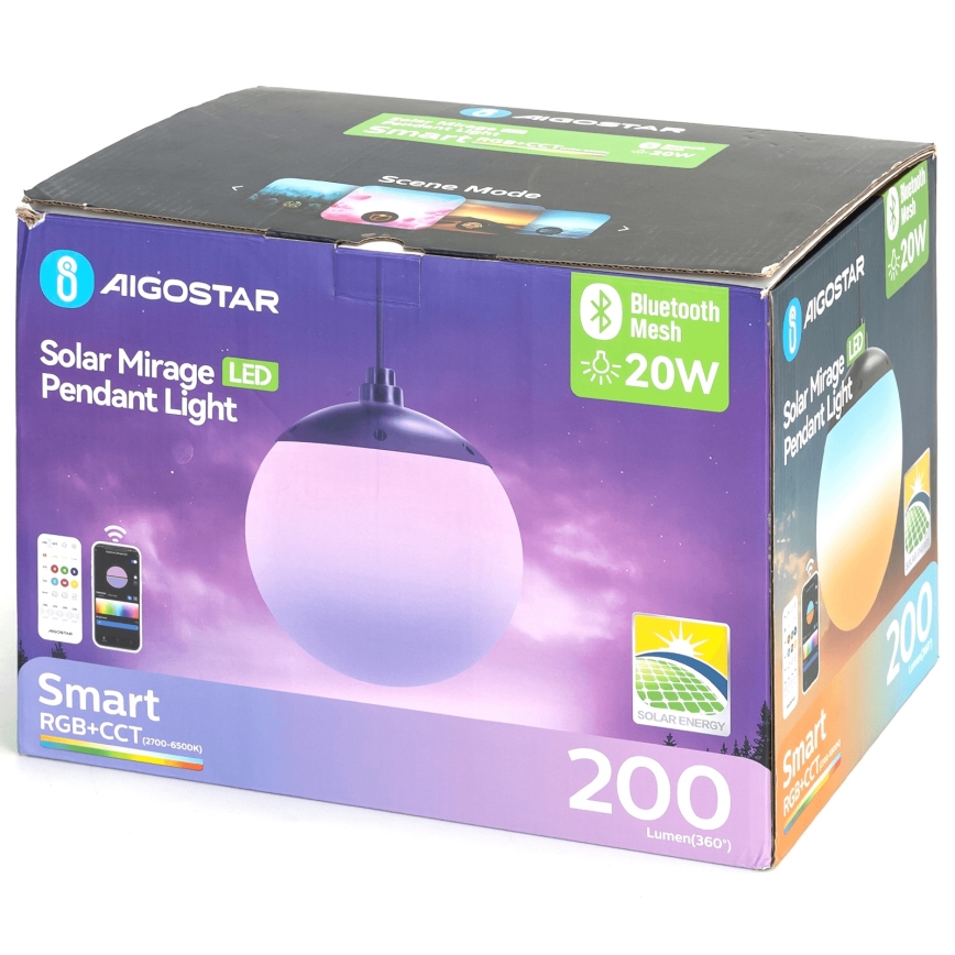 Aigostar - Lampada solare a sospensione LED RGBW dimmerabile MESH LED/20W/3,7V 4000 mAh 2700K-6500K IP65 Ø 15 cm