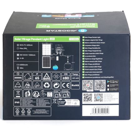 Aigostar - Lampada solare a sospensione LED RGBW dimmerabile MESH LED/20W/3,7V 4000 mAh 2700K-6500K IP65 Ø 15 cm