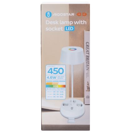 Aigostar - Lampada da tavolo dimmerabile LED RGBW con prese e USB LED/4,6W/230V 3000/4000/6500K bianco