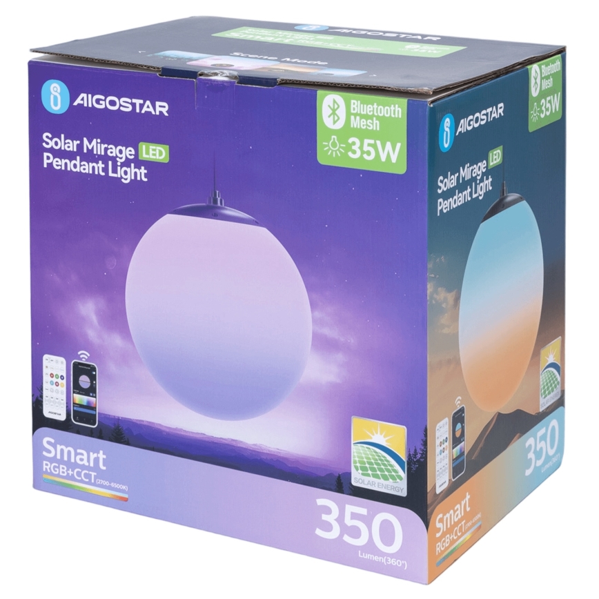 Aigostar - Lampadario solare dimmerabile LED RGBW MESH LED/5W/3,7V 8000 mAh 2700K-6500K IP65 Ø 30 cm