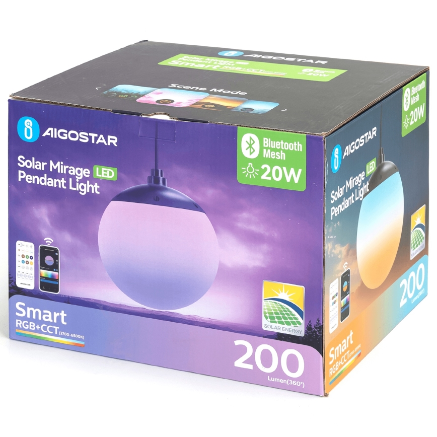 Aigostar - Lampadario solare dimmerabile LED RGBW MESH LED/20W/3,7V 4000 mAh 2700K-6500K IP65 d. 20 cm