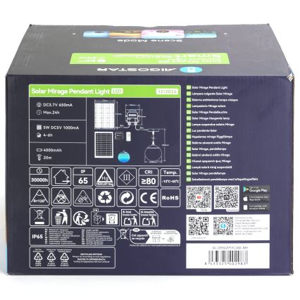 Aigostar - Lampadario solare dimmerabile LED RGBW MESH LED/20W/3,7V 4000 mAh 2700K-6500K IP65 d. 20 cm