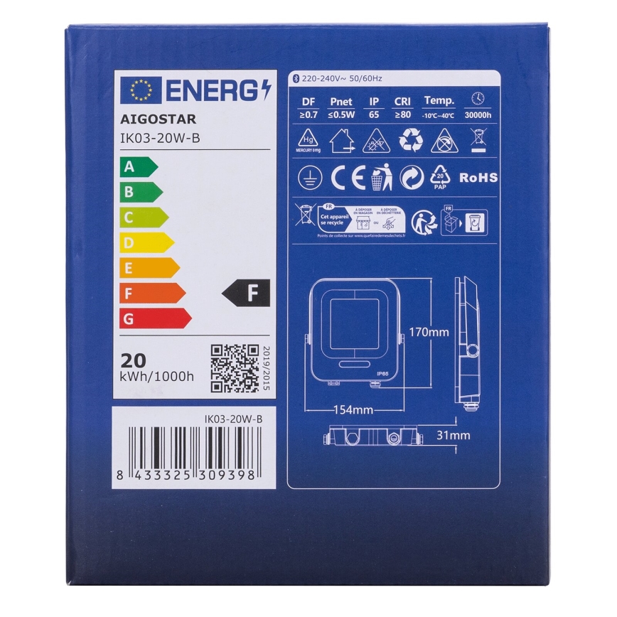 Aigostar - LED RGBW Proiettore dimmerabile MESH Smart LED/20W/230V 6500K IP65 + telecomando