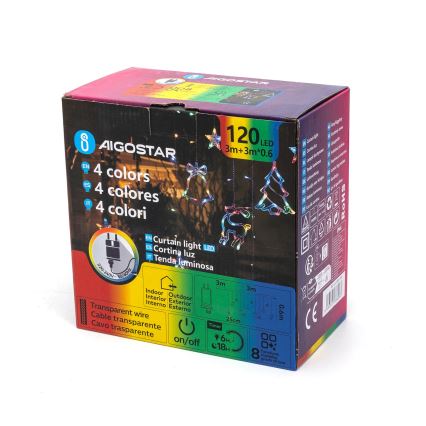 Aigostar - LED RGBY Catena luminosa natalizia da esterno 120 LED / 8 funzioni 3 x 0,6 m IP44 multicolore + telecomando
