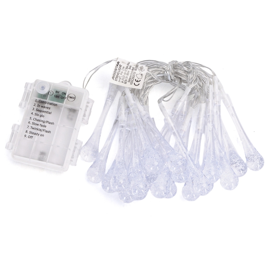 Aigostar - Catena luminosa LED da esterno 25xLED/8 funzioni 3xAA 2,5m IP44 gocce multicolori