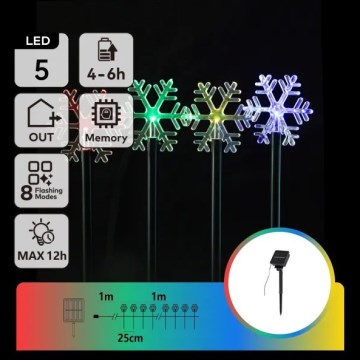 Aigostar - LED RGBY Lampada solare natalizia 5xLED/1,2V/8 funzioni 1m IP65 800mAh con fiocchi di neve