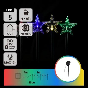 Aigostar - LED RGBY Lampada solare natalizia 5xLED/1,2V/8 funzioni 1m IP65 800mAh stelle
