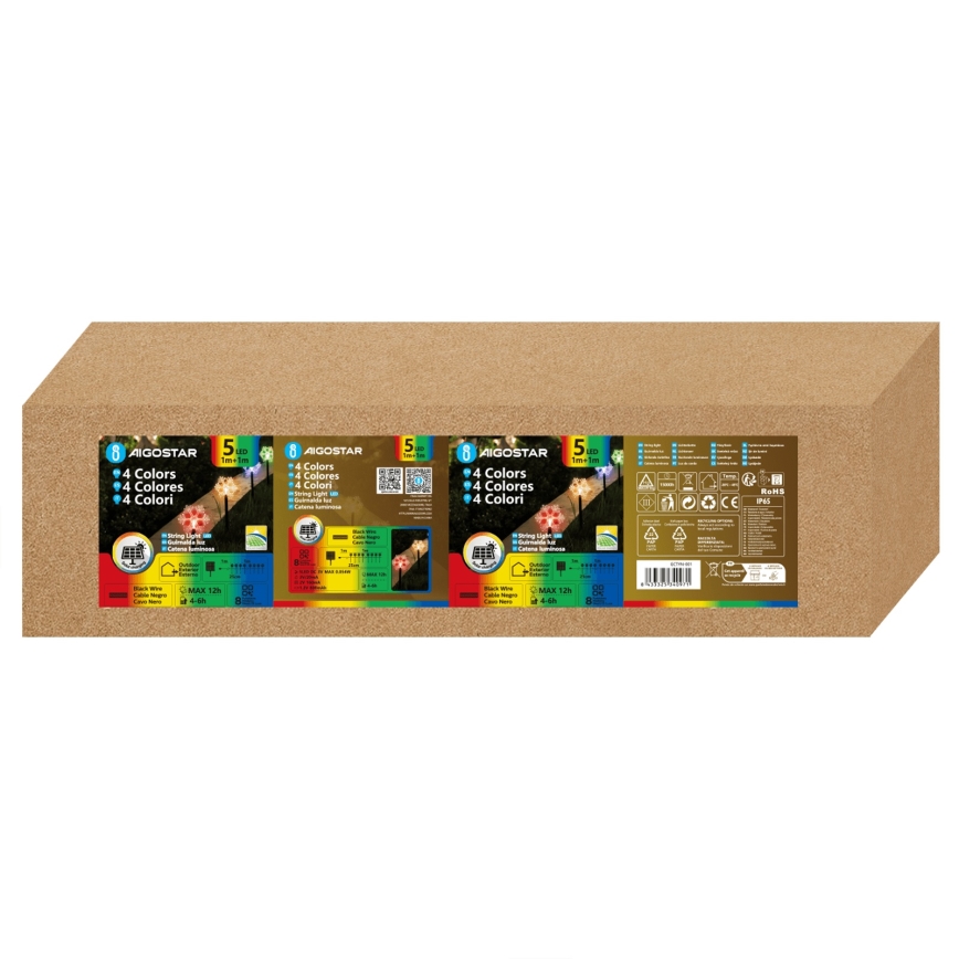 Aigostar - LED RGBY Lampada solare natalizia 5xLED/1,2V/8 funzioni 1m IP65 800mAh fiocchi di neve
