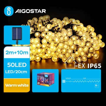 Aigostar - LED Solare catena decorativa 50xLED/8 funzioni 12m 800 mAh IP65 bianco caldo