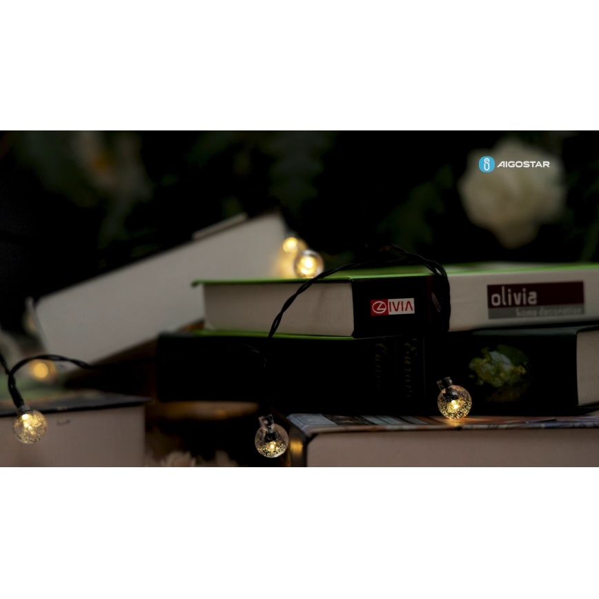 Aigostar - LED Solare catena decorativa 50xLED/8 funzioni 12m IP65 800 mAh bianco caldo