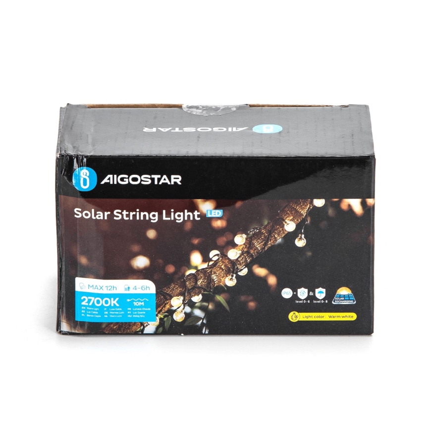 Aigostar - LED Solare catena decorativa 50xLED/8 funzioni 12m IP65 800 mAh bianco caldo