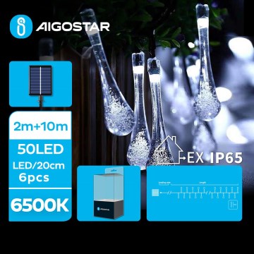 Aigostar - LED Solare catena decorativa 50xLED/8 funzioni 12m IP65 bianco freddo 800 mAh