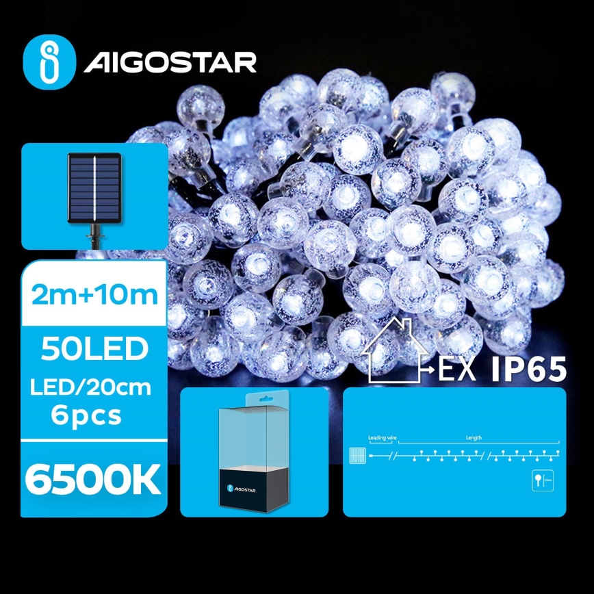 Aigostar - LED Solare catena decorativa 50xLED/8 funzioni 12m IP65 bianco freddo 800 mAh