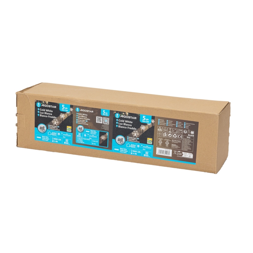 Aigostar - LED Solare Natale chiaro LED/0,054W/1,2V 1m 800 mAh IP65 bianco freddo