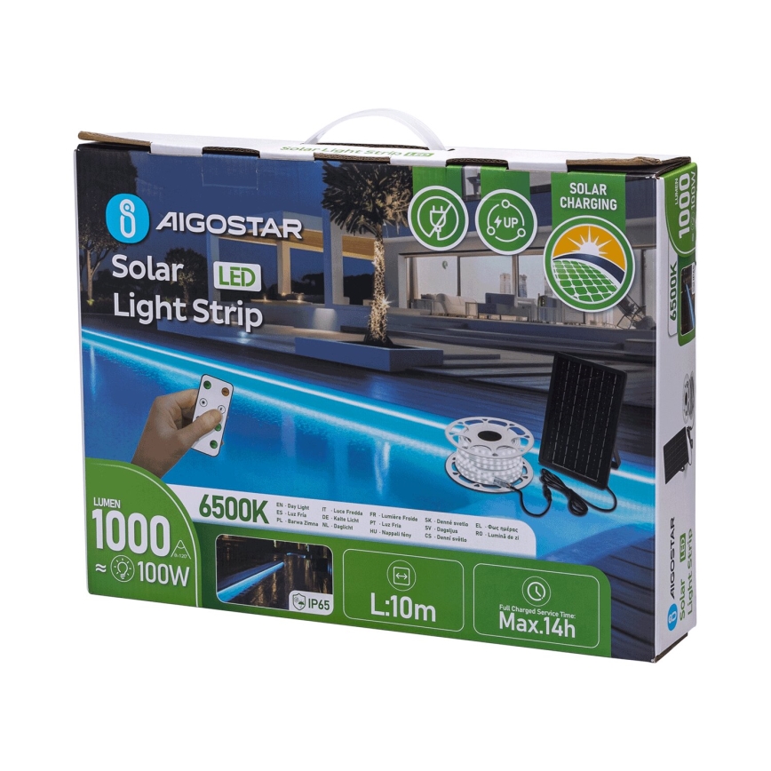 Aigostar - LED Striscia solare dimmerabile LED/20W/3,2V 20 m 2700K IP65 + telecomando