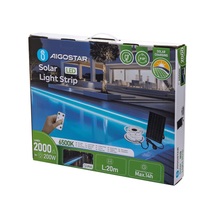 Aigostar - LED Striscia solare dimmerabile LED/20W/3,2V 20 m 6500K IP65 + telecomando