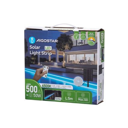 Aigostar - LED Striscia solare dimmerabile LED/5W/3,2V 5 m 6500K IP65 4000 mAh + telecomando