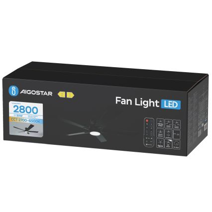 Aigostar - Ventilatore da soffitto dimmerabile a LED/20W/230V 2700-6500K 132cm nero + telecomando