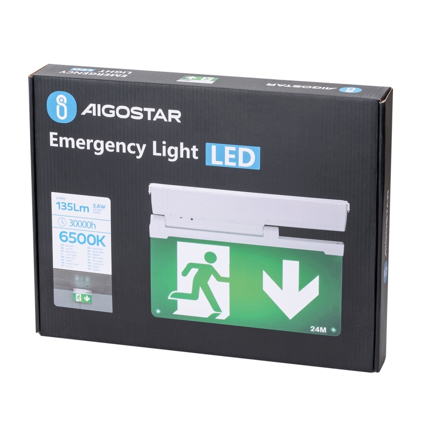 Aigostar - Luce di emergenza a LED EMERGENCY EXIT LED/3,6W/230V 6500K 500mAh