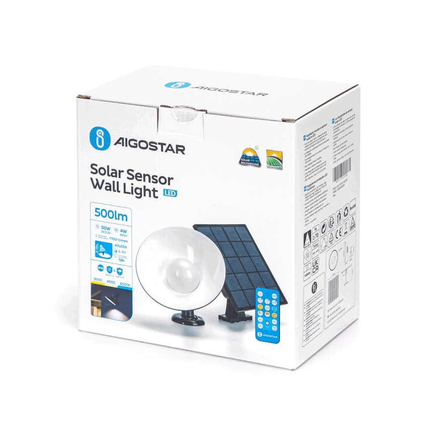 Aigostar - Luce solare a LED con sensore LED/3,2V 3000K/4000K/6500K IP65 5000 mAh telecomando