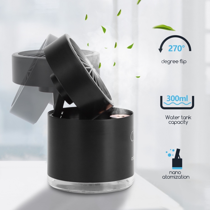 Aigostar - Mini ventilatore da tavolo wireless RGB con effetto nebbia MIST 10W/5V 2000mAh nero