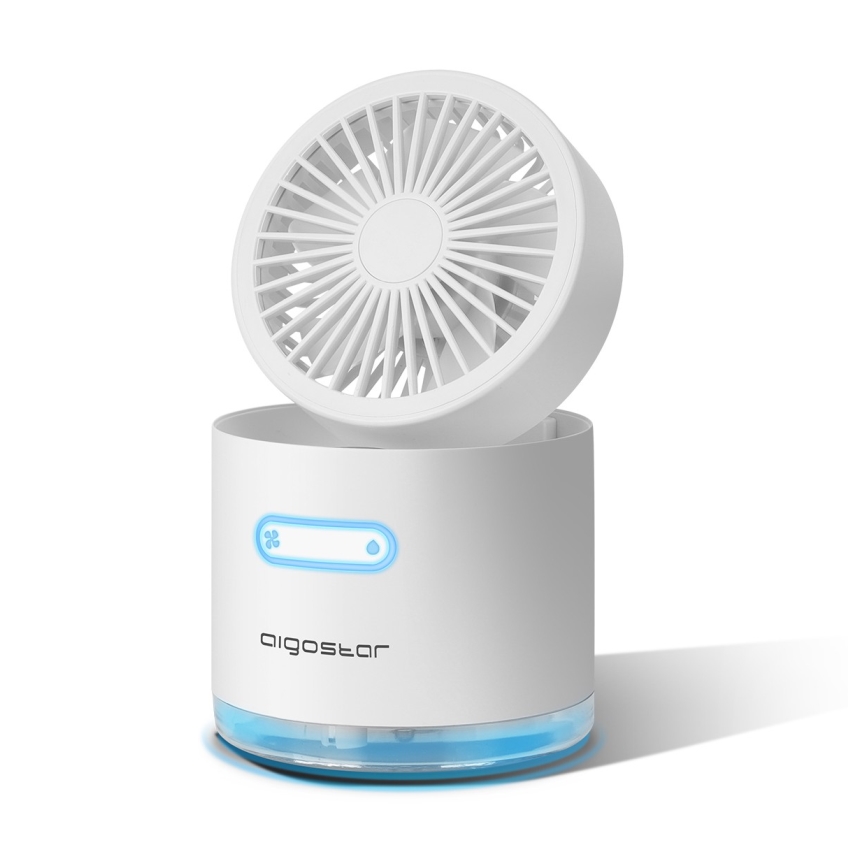 Aigostar - Ventilatore da tavolo mini wireless RGB con effetto nebbia MIST, 10W/5V, 2000mAh, bianco