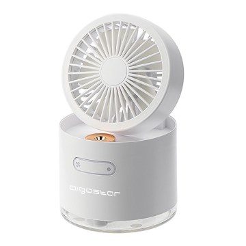 Aigostar - Mini ventilatore da tavolo wireless RGB con effetto nebulizzazione MIST 10W/5V 2000mAh bianco