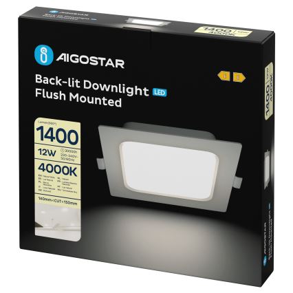 Aigostar - Pannello LED da incasso LED/12W/230V 4000K 17,5x17,5 cm bianco