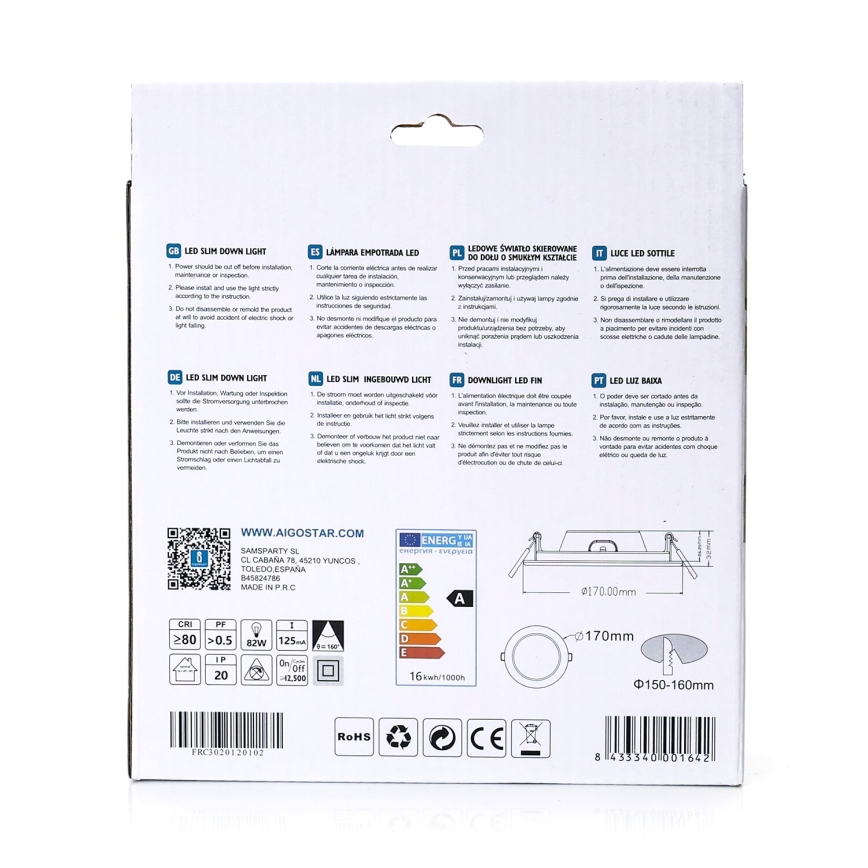 Aigostar - Plafoniera da incasso ULTRATHIN LED/16W/230V 4000K bianca